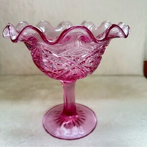 Vintage Fenton Ruffled Colonial Pink Pineapple Ruffled Pedestal Candy Dish